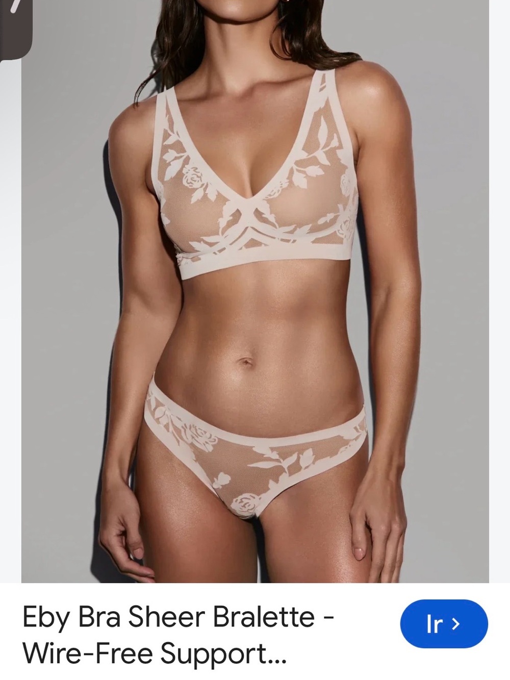 Eby Sheer Floral Bralette and Bikini Set — Nude Blush